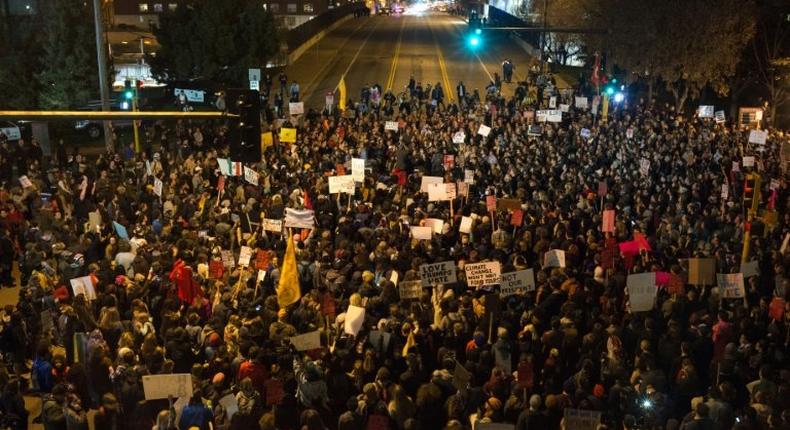 Anti-Trump protesters at the University of Minnesota on November 10, 2016