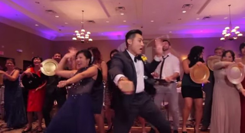 Couple surprise guest with dance video