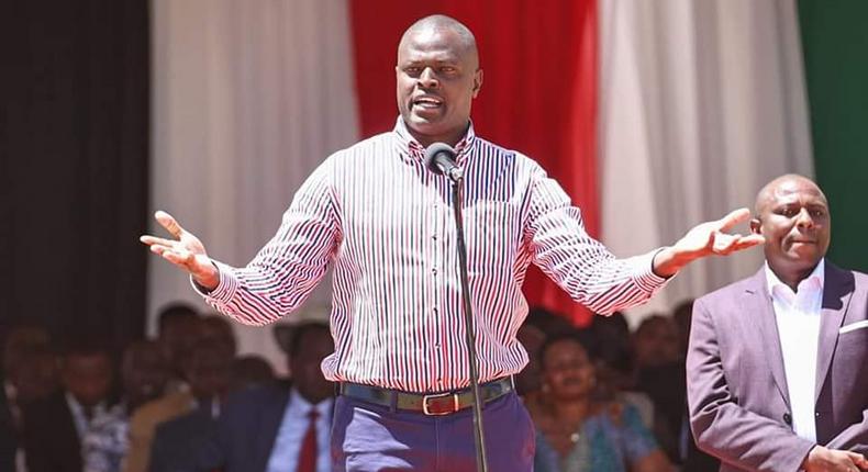 Ndindi Nyoro addressing the congregation when he accompanied H.E William Ruto, DP H.E Rigathi Gachagua, Prime CS H.E Musalia Mudavadi and other leaders for an Interdenominational church Service at Ole Ntimama Stadium, Narok County on January 29 2023