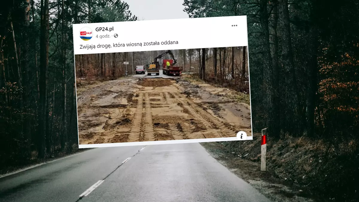 Tę drogę niedawno oddano do użytku. Już jej nie ma (fot. screen: Facebook/gp24pl)