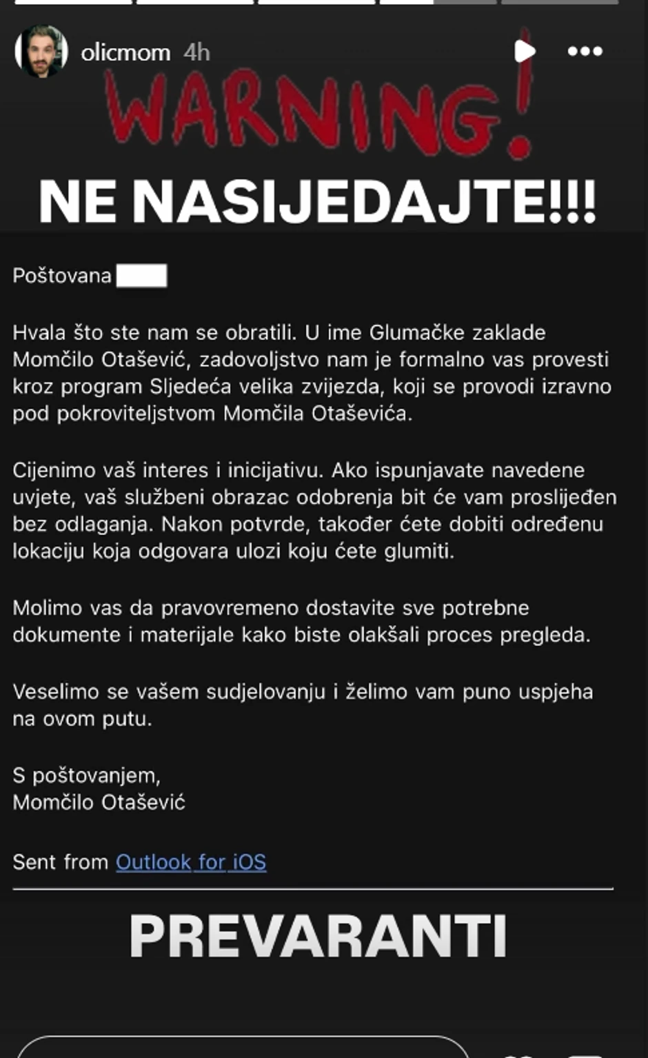 Momčilo Otašević na meti prevare