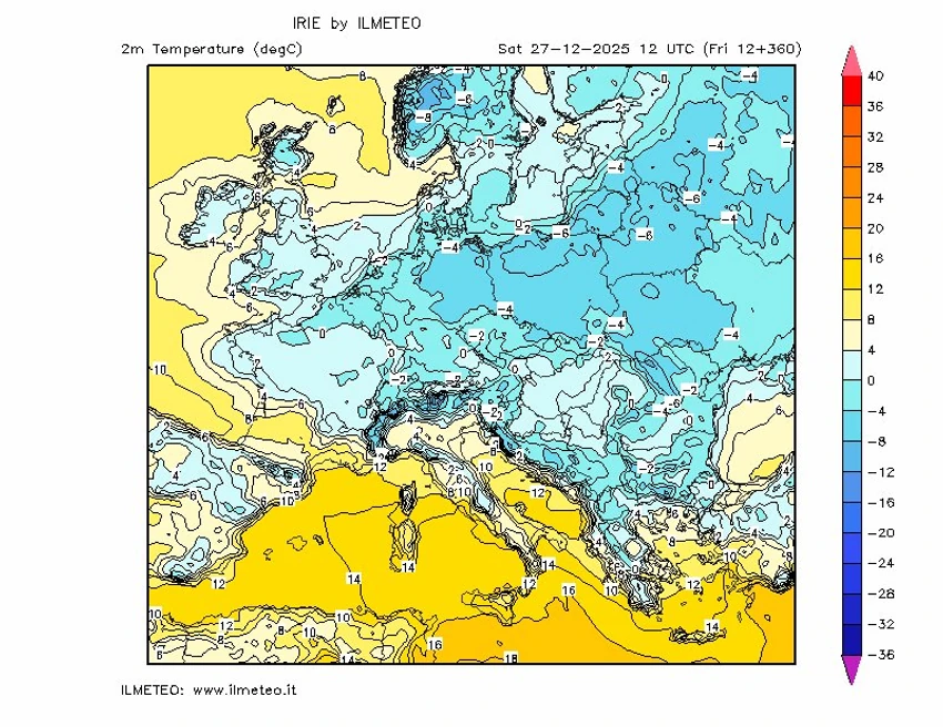 Mapa koja pokazuje zahlađenje i ledene dane