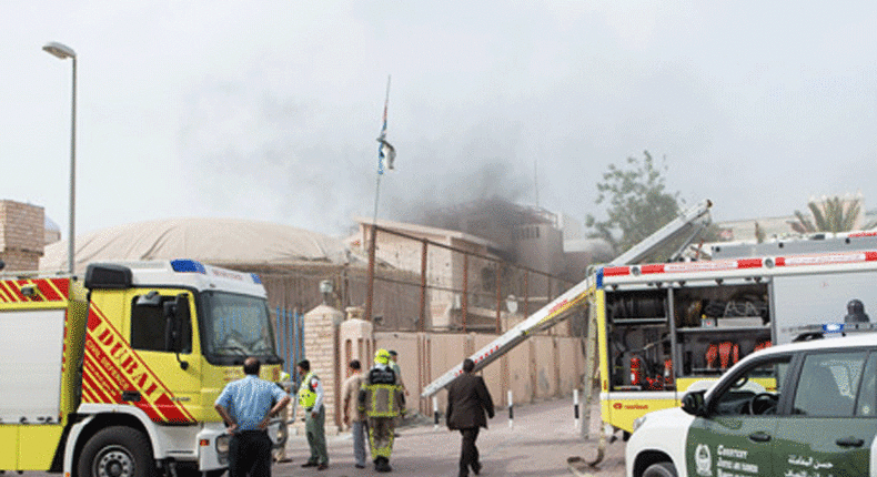 Firefighters and police at Cavalier Restaurant in Jumeirah, Dubai on Sunday afternoon.