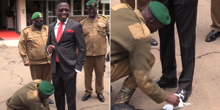 NYS officer cleaning Ababu Namwamba's shoes 