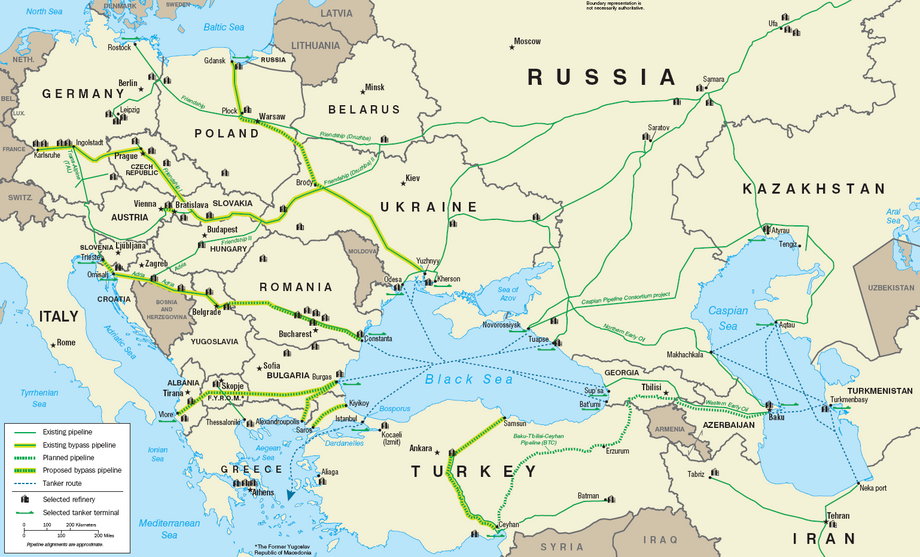 Sieć rurociągów w Europie.