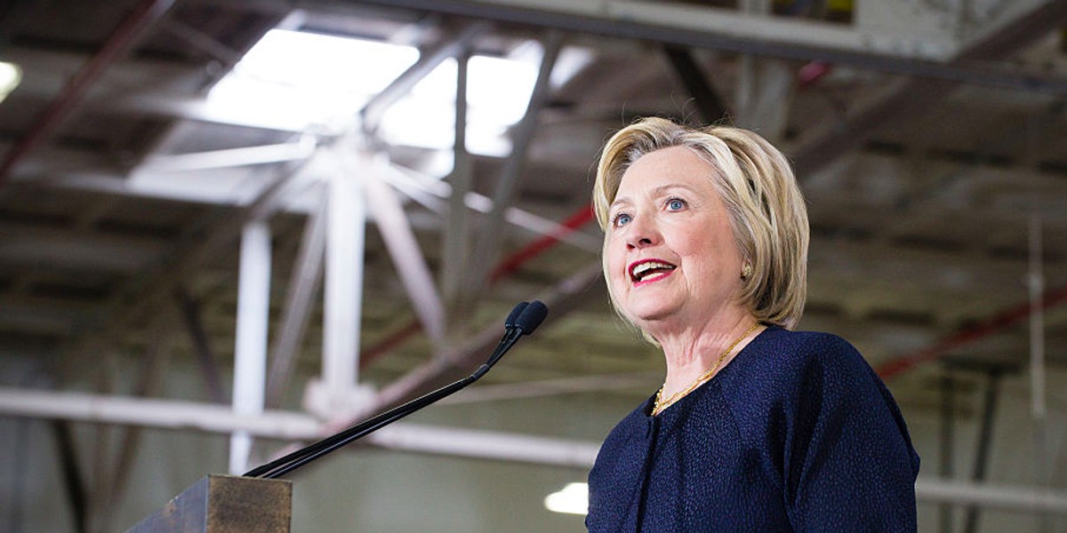 Hillary Clinton speaking in Cleveland.