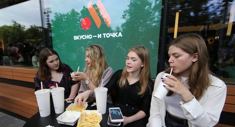 McDonald's sold its Russian business to a local licensee who rebranded it Vkusno & tochka, which translates as tasty and that's it.