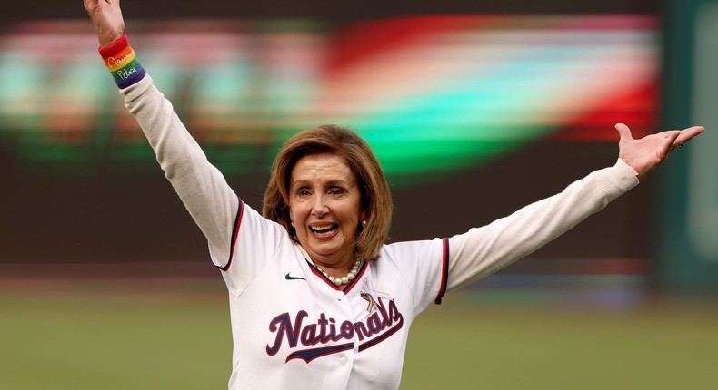 Former House Speaker Nancy Pelosi after throwing out the ceremonial first pitch at Nationals Park on June 6, 2023.Rob Carr/Getty Images