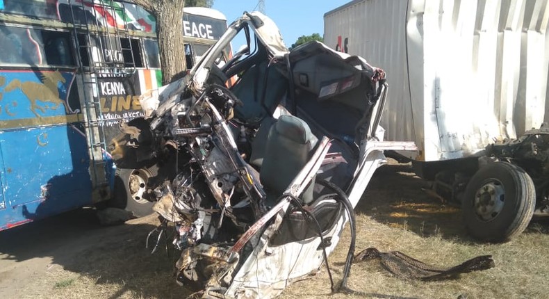 Wreckage of the Moyale Linear bus and G4S lorry