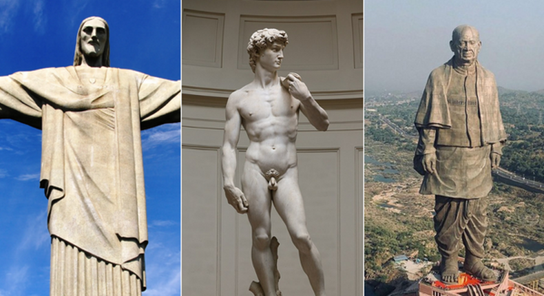 Brazil's Christ the Redeemer statue, The Statue of David in Florence, Italy, and India's Statue of Unity