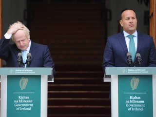 Premier Wielkiej Brytanii Boris Johnson i szef irlandzkiego rządu Leo Varadkar w Dublinie