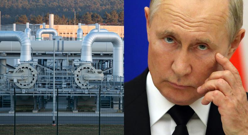 A composite image of the Nord Stream 1 pipeline and Russian President Vladimir Putin.