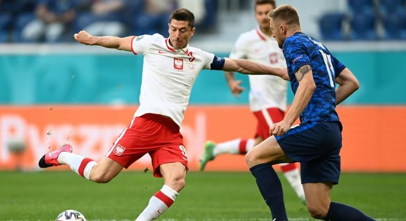 Robert Lewandowski (L) has scored just two goals in 12 matches for Poland at international tournaments Creator: Kirill KUDRYAVTSEV
