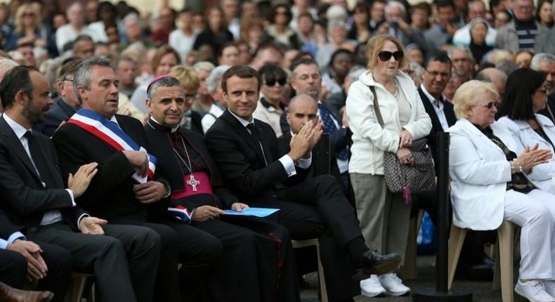 French President Emmanuel Macron saluted his countrymen for not rising to conflict after priest Jacques Hamel's killing