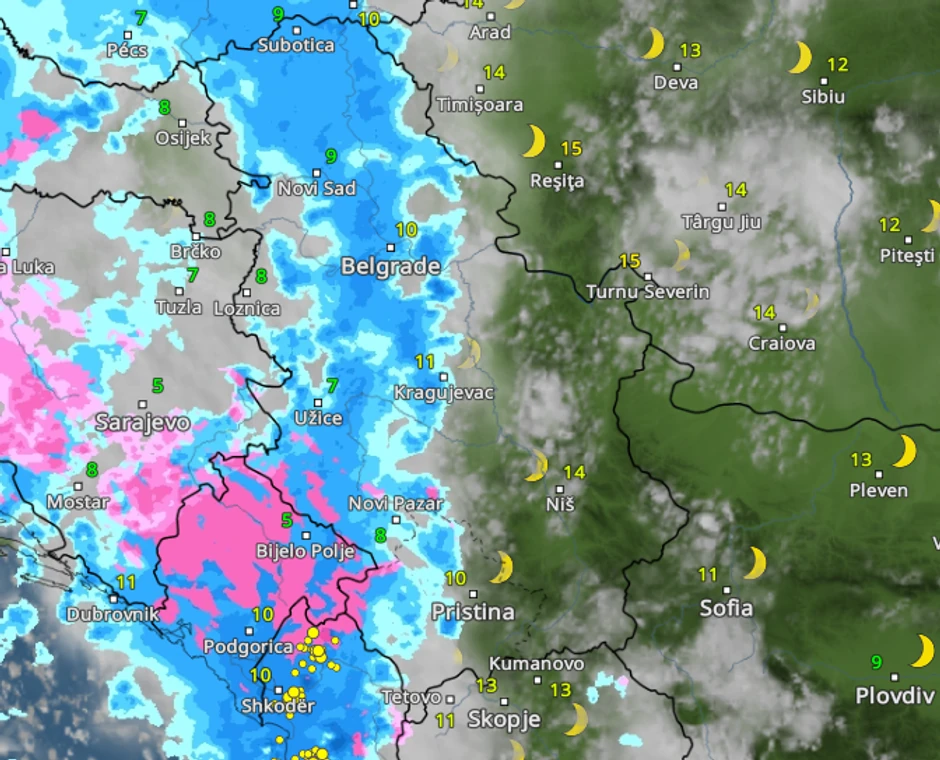 Kretanje padavina sutra u 20 časova 