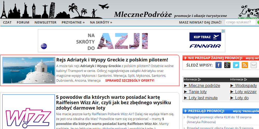 <strong>mlecznepodroze.onet.pl</strong>
<br><br>
Główna konkurencja dla Fly4Free. Gromadzi najciekawsze oferty tanich połączeń