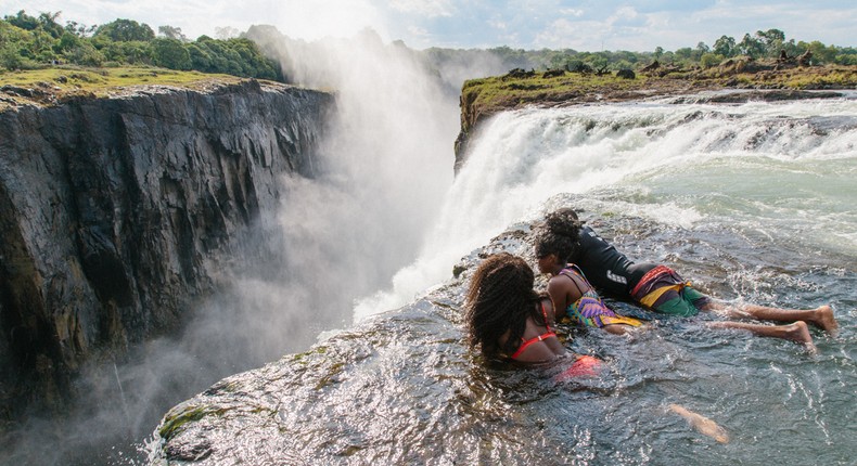 Lee Litumbe and friends at Devil's Pool in Zambia [Spirited Pursuit]