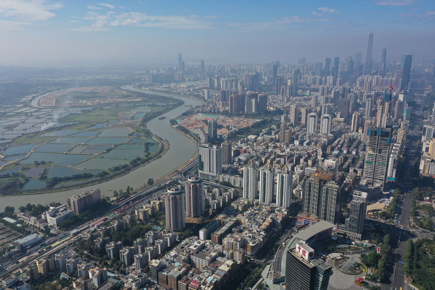 Shenzhen, widok z lotu ptaka, 2020 r. 