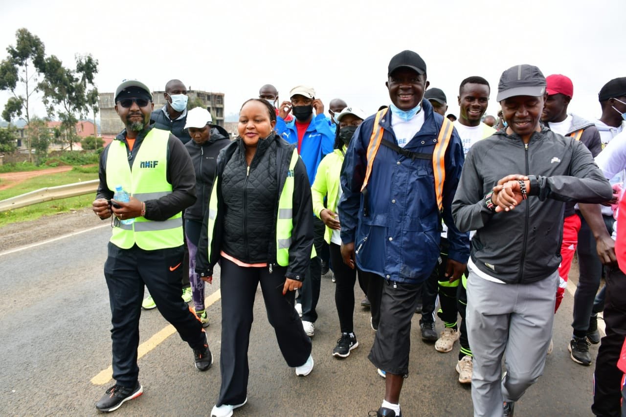 Jubilee Party Secretary General Raphael Tuju and other leaders walking from Karen Hospital to Kijabe Hospital