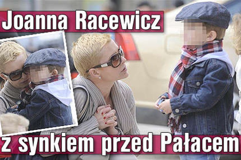 Joanna Racewicz z synkiem przed Pałacem 