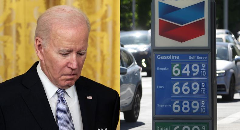 President Biden; gas prices in San Francisco, California on May 20, 2022