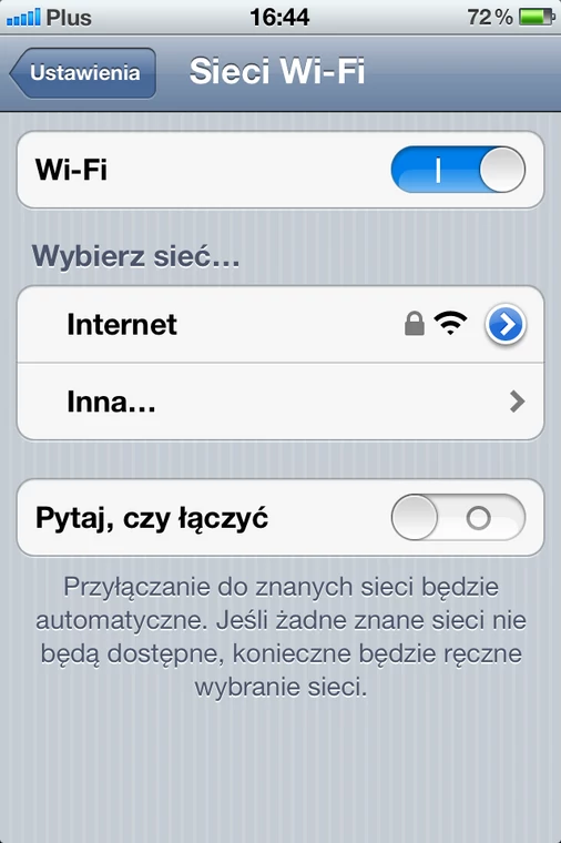 ...i ta sama sieć widoczna z modułu konfiguracji sieci Wi-Fi w systemie iOS