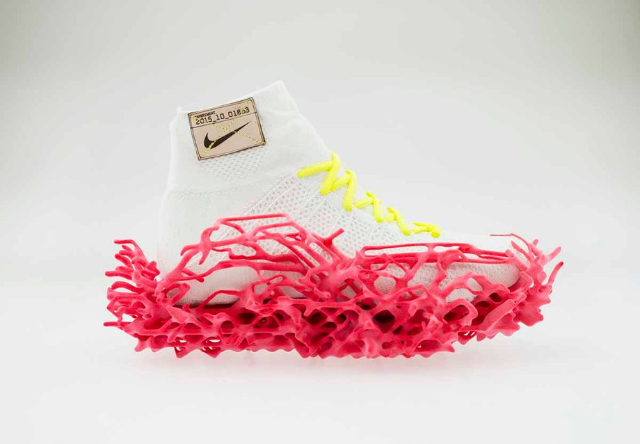 This 3D-printed outsole was based on a pressure map of the foot, and flexes when the shoe hits the ground.