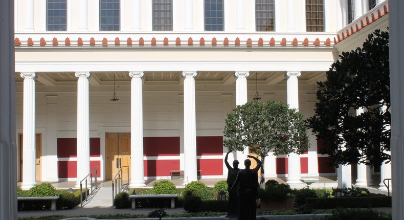 A garden courtyard at the Getty Villa, just weeks after the fire.Morgan McFall-Johnsen