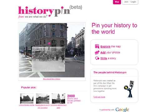 Historypin umożliwia dodawanie własnych zdjęć, umieszczania ich w określonym punkcie geograficznym, określania daty ich powstania oraz zamieszczenia związanej z nimi historii