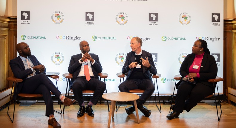 L-R: Moderator Larry Madowo; H.E. Secretary General Wamkele Mene (Africa Continental Free Trade Area Secretariat); Iain Williamson, CEO Old Mutual; Clare Akamanzi, CEO of the Rwanda Development Board