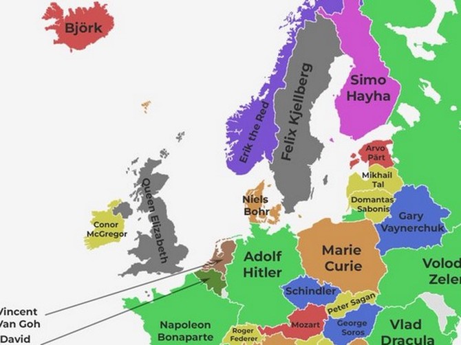 Mapa prikazuje najpoznatiju osobu iz svake evropske države, a evo ko je najslavniji Srbin