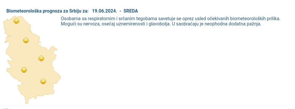 Bioprognoza za sredu 19. jun