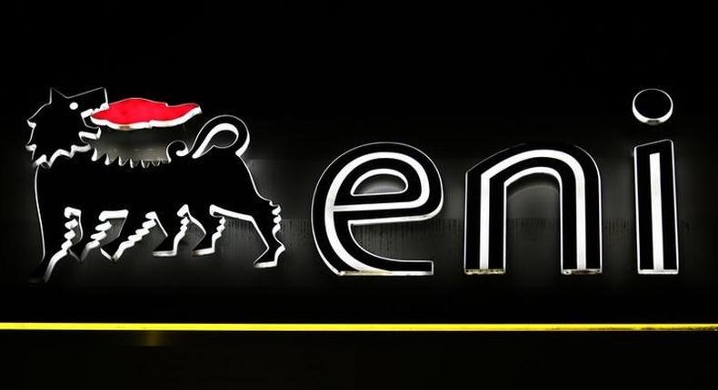 The logo of oil company Eni-Saipem is pictured at the petrol station in Milan, Italy, February 28, 2016. 
