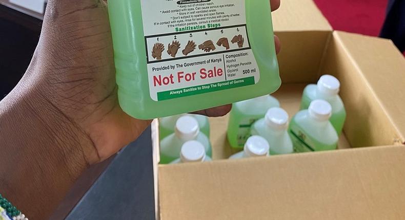 Chief of Staff Nzioka Waita unveils new government hand sanitizer to be given for free