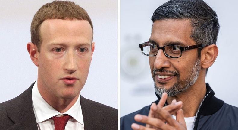 Mark Zuckerberg (left) and Sundar Pichai (right).Johannes Simon via Getty Images; Boris Streubel via Getty Images