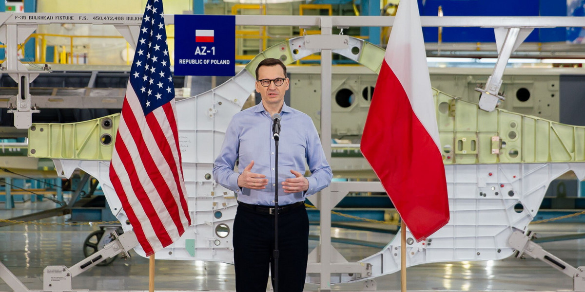 Premier Mateusz Morawiecki odwiedził zakłady Lockheed Martin, które produkują myśliwce F-35 dla polskiej armii, w miejscowości Bethesda w stanie Maryland. 12 kwietnia 2023 r. 