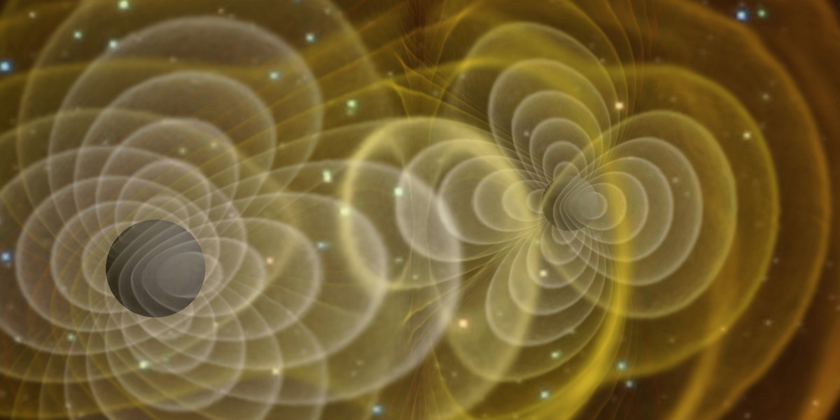 Simulation of merging black holes showing gravitational waves.
