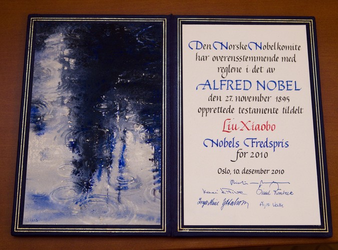 Dyplom noblowski dla Liu Xiaobo