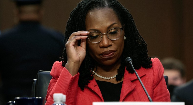 U.S. Supreme Court nominee Judge Ketanji Brown Jackson testifies during her confirmation hearing before the Senate Judiciary Committee on March 22, 2022.