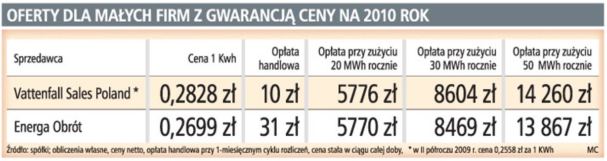 Oferty dla małych firm z gwarancją ceny na 2010 rok