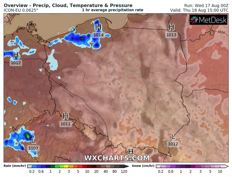 W czwartek popada i zagrzmi głównie nad morzem i krańcach zachodnich