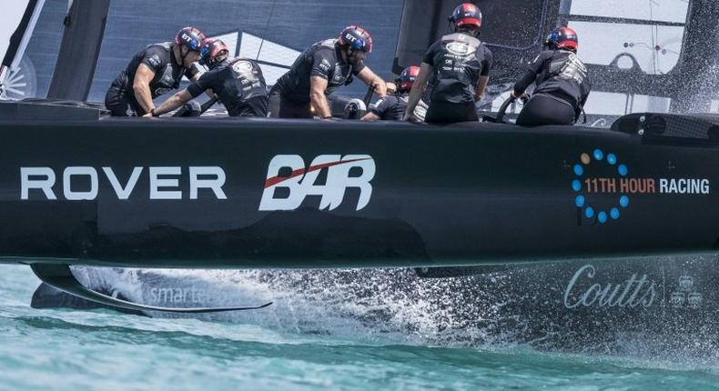 Land Rover BAR skippered by Ben Ainslie competes during the forth day of the Louis Vuitton Americas Cup Qualifiers on May 30, 2017 on Bermuda's Great Sound