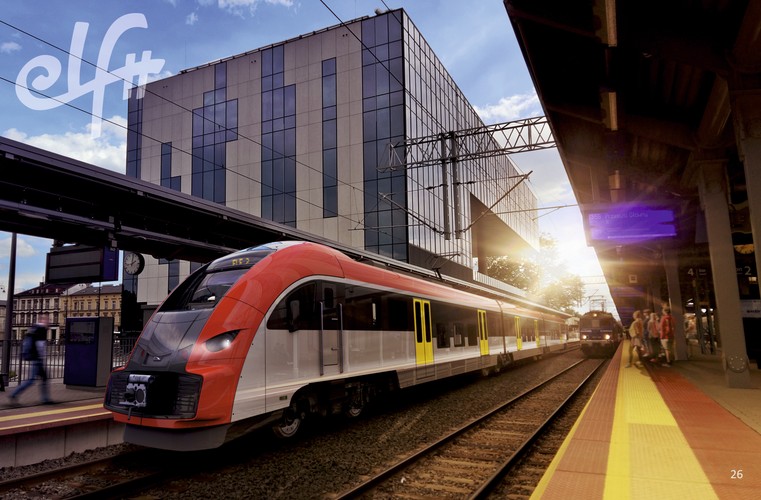 Za nowym pociągiem widać Bydgoszcz Główną, czyli charakterystyczny nowy dworzec PKP zbudowany „na jednej nodze”. Bydgoszcz to rodzinne miasto Pesy – stąd ta wizualizacja. Ale pierwszy Elf 2 pojedzie nie na Kujawy, ale na Śląsk.  Stanie się tak, bo w lipcu Pesa z ofertą 206 mln zł wygrała przetarg Kolei Śląskich na dostawę 13 nowych pociągów elektrycznych jeżdżących do 160 km/h. W tej rywalizacji bydgoski producent wyprzedził Newag i Stadlera. Pierwsze pociągi mają zacząć wozić pasażerów ze Śląska w 2017 r. W kontrakt wpisana jest opcja zwiększenia zamówienia do 20 sztuk.