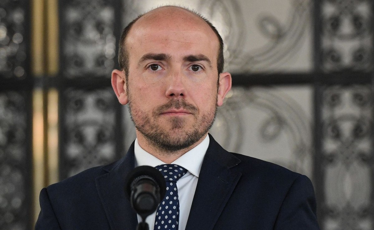 Przewodniczący PO Borys Budka podczas konferencji prasowej