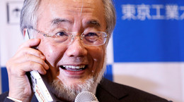 Ohsumi, a professor of Tokyo Institute of Technology, attends a news conference after he won the Nobel medicine prize at Tokyo Institute of Technology in Tokyo