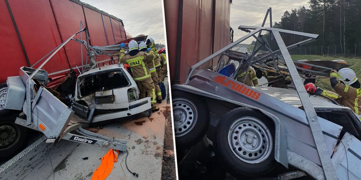 TIR najechał na osobówkę. Groźny wypadek koło Bolesławca.