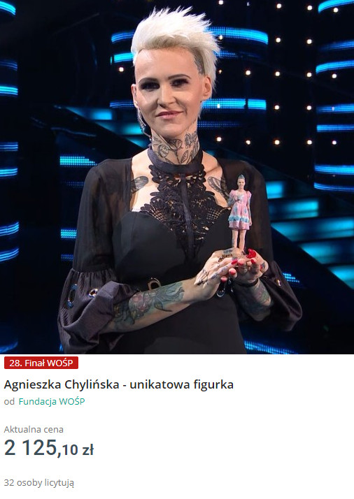 WOŚP 2020: Agnieszka Chylińska odda figurkę ze swoją podobizną