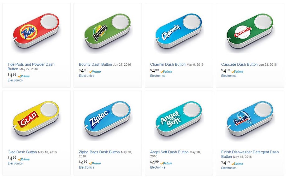 To przykładowe produkty, które można zamówić korzystając z Dash Button