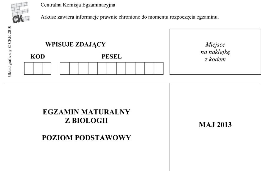 Arkusz egzaminacyjny z biologii - poziom podstawowy