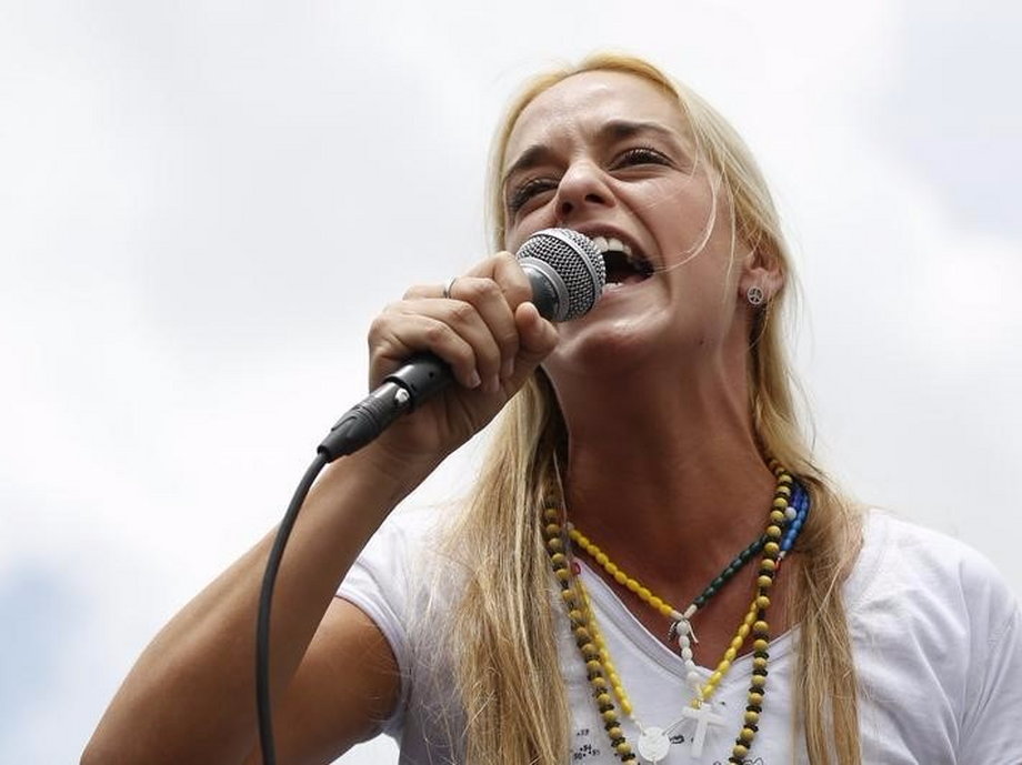 Tintori, wife of jailed opposition leader Leopoldo Lopez, speaks during a rally against Venezuelan President Nicolas Maduro's government and in to support of Lopez, in Caracas